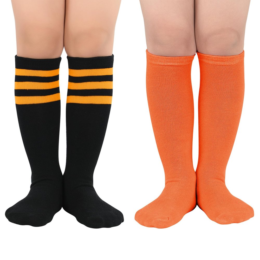 Century Star Toddler Soccer Socks for Girls Boys Baseball Socks Youth Softball Sock Kids Breathable Athletic Socks for Sports 2 Pair Deep Orange & Black Orange 3-6 Years