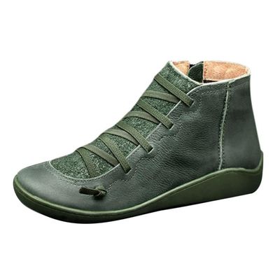 Ankle Boots for Women Arch Support, Womens Cowboy Cowgirl Low Heel Fashion Lace Up Booties Casual Walking Short Bootie Slip On Vintage Leather Ladies Sneaker Fall Winter Outdoor Flat Roman Shoes