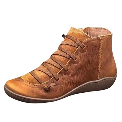 Ankle Boots for Women Arch Support, Womens Cowboy Cowgirl Low Heel Fashion Lace Up Booties Casual Walking Short Bootie Slip On Vintage Leather Ladies Sneaker Fall Winter Outdoor Flat Roman Shoes