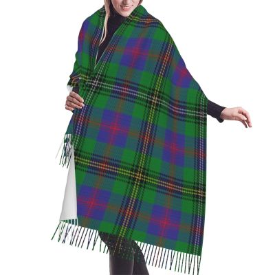LMNSWDA Scottish Clan Wood Blue Green Tartan Plaid Women's Fashion Cashmere Feel with Tassel Large scarf warm party shawl Wraps