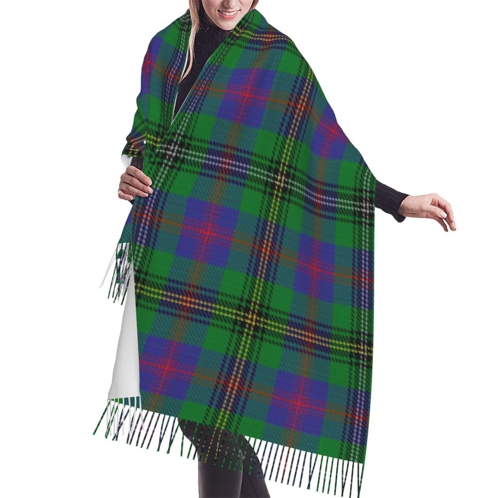 LMNSWDA Scottish Clan Wood Blue Green Tartan Plaid Women's Fashion Cashmere Feel with Tassel Large scarf warm party shawl Wraps
