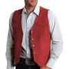 CXFOVIOVA Mens V Neck Suit Vest Retro 5 Button Suede Leather Regular Fit Casual Waistcoat for Prom,Husband Gift,Daily Wear (Color : Red, Size : Large) view 1