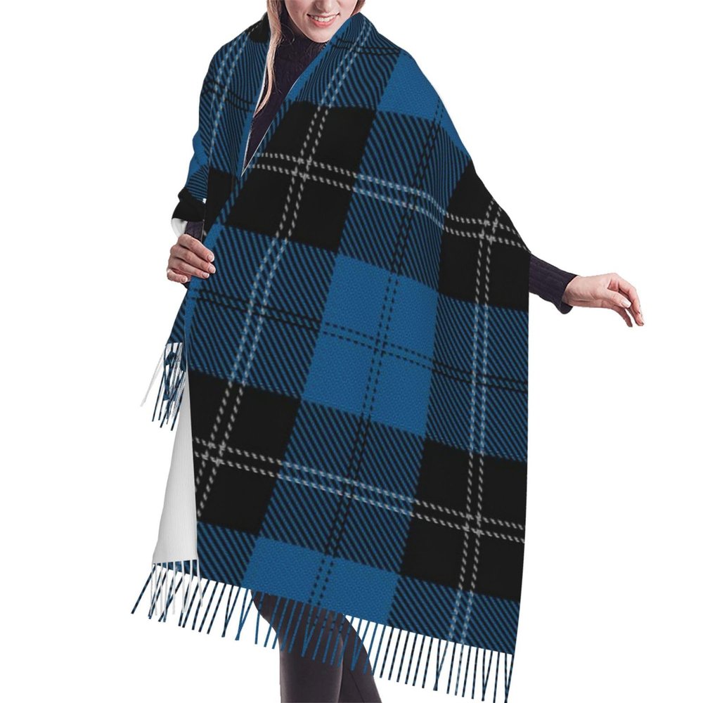 LMNSWDA Scottish Clan Ramsay Ramsey Blue Hunting Tartan Women's Fashion Cashmere Feel with Tassel Large scarf warm party shawl Wraps