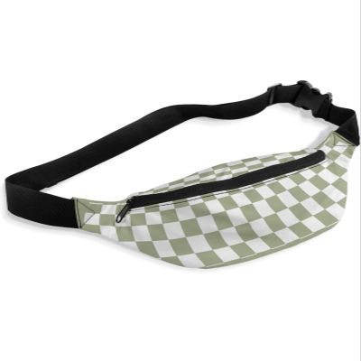 Fanny Pack,Checkerboard Sage Green Checkered Spring Waist Packs with Adjustable Belt,Casual Bag Bum Bags for Travel Sports Running 14"x5"