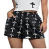 Allover Cross Print Slant Pocket Drawstring Shorts (Color : Black, Size : X-Small) view 1