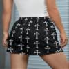 Allover Cross Print Slant Pocket Drawstring Shorts (Color : Black, Size : X-Small) view 2