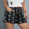 Allover Cross Print Slant Pocket Drawstring Shorts (Color : Black, Size : X-Small) view 4