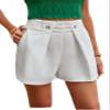 BAWUTZ Solid Slant Pocket Fold Pleated Detail Shorts (Color : White, Size : Large) view 1