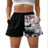 Letter Graphic Drawstring Waist Shorts (Color : Black and White, Size : Large) view 1