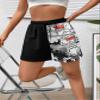 Letter Graphic Drawstring Waist Shorts (Color : Black and White, Size : Large) view 3