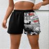 Letter Graphic Drawstring Waist Shorts (Color : Black and White, Size : Large) view 4