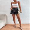 Geo Print Tie Front Paper Bag Waist Shorts (Color : Black, Size : X-Small) view 3