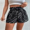 Geo Print Tie Front Paper Bag Waist Shorts (Color : Black, Size : X-Small) view 4