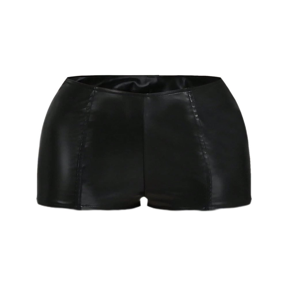 Solid PU Leather Shorts (Color : Black, Size : Large)