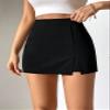 Solid Split Hem Skort (Color : Black, Size : Small) view 4