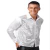 Hularka Men's 70s Disco Shirts Sparkly Sequin Turn-Down Collar Long Sleeve Dance Shirt Clubwear White Medium view 3