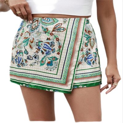 Scarf Print Wrap Front Skort (Color : Multicolor, Size : Small)