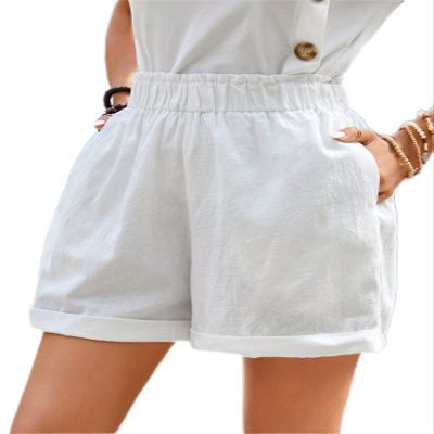 BAWUTZ Paperbag Waist Roll Hem Shorts (Color : White, Size : Large)