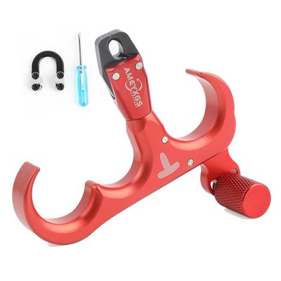 SHARROW Compound Bow Release Aid and D Loop 360 Rotatable Thumb Release Aluminium Alloy 3 Finger Thumb Trigger for Right Hand and Left Hand Compound Bow Accessory (Red)