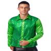 FEESHOW Men's Shiny Sequin Shirt Disco Party Long Sleeve Collar Button Down T-Shirt Clubwear Green Medium view 1