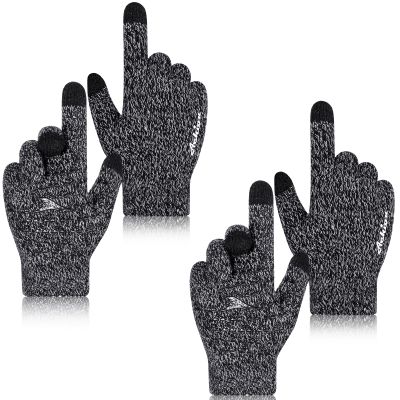 Achiou Winter Gloves for Men Women, 2 Pairs Touch Screen Texting Warm Running Gloves Thermal Soft Knit Lining, Elastic Cuff