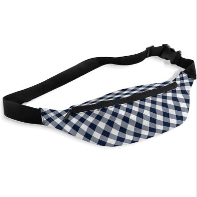 Fanny Pack,Dark Blue and White Plaid Gingham Buffalo Check Adjustable Belt Strap Running Pack for Sports Exercise Walking Hiking Travel 14"x5"