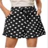 Polka Dot Print Belted Shorts (Color : Black and White, Size : X-Large) view 1