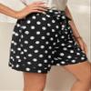 Polka Dot Print Belted Shorts (Color : Black and White, Size : X-Large) view 2