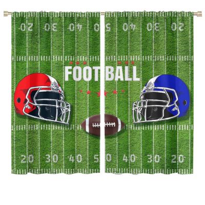 American Football Sports Games Curtains,Abstract Rugby Ball Helmet Design Window Treatments Thermal Insulated Rod Pocket Blackout Curtains for Bedroom 2 Panels 63" L x 36" W