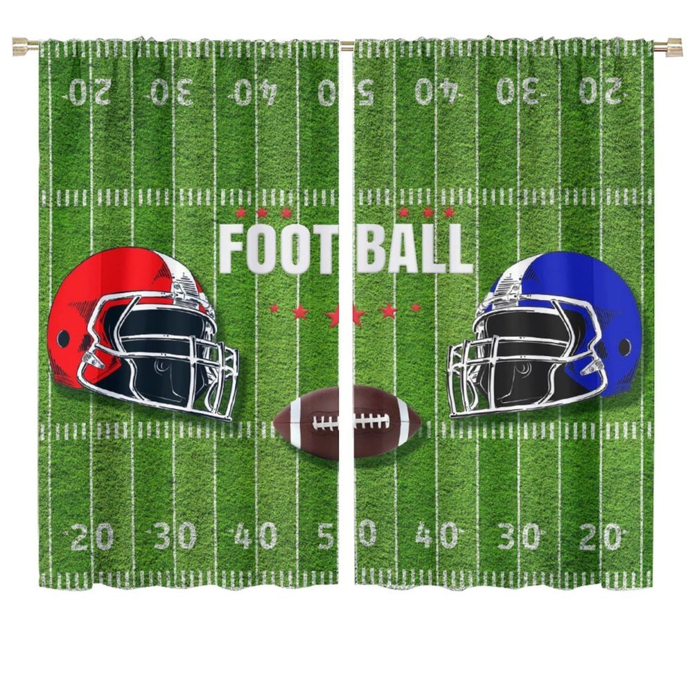 American Football Sports Games Curtains,Abstract Rugby Ball Helmet Design Window Treatments Thermal Insulated Rod Pocket Blackout Curtains for Bedroom 2 Panels 63" L x 36" W