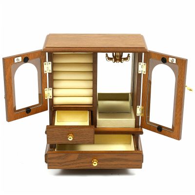 OSKOE Wooden Jewelry Box Dresser Organizers for Women W/Mirror Earring Hook Drawer,Jewelry Armoire Necklace Bracelets Large Jewelry Case Display Stand,Vintage Ring Watch Storage Box Cabinet Brown