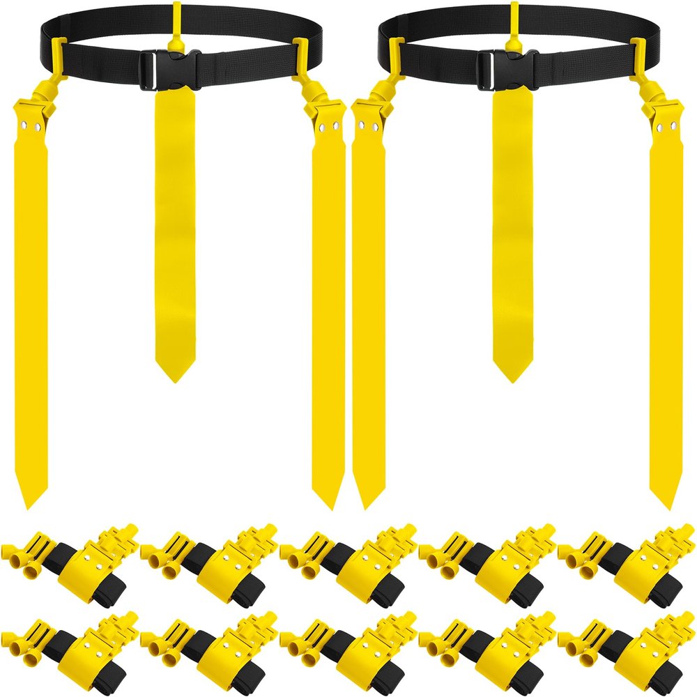 Hungdao 12 Pcs 10/12 Players Flag Football Belts and Flags Adjustable Football Belts for Kids Teens Adults Team Training Sport Event (Yellow)