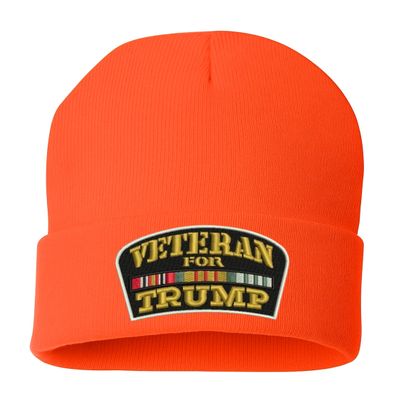 ALLNTRENDS Veteran for Trump Beanie Hat Embroidered Warm Winter Hat (Orange)