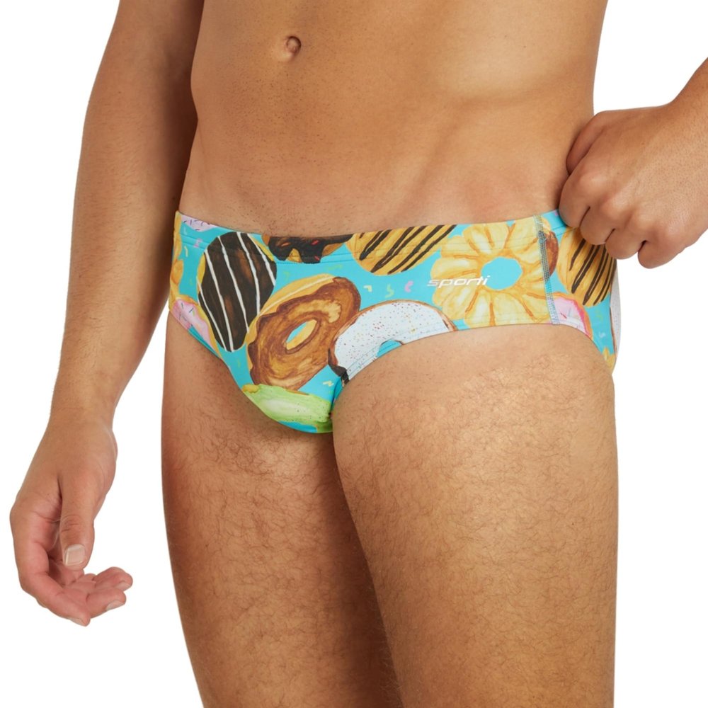 Sporti Donut Dreams Swim Brief - Mens Swimming Briefs - Athletic Swimsuit Training for Swimmers - Competition Pool Training Briefs for Men - Donut Dreams - 38