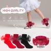 Durio Girls Ruffle Socks Toddler Girl Socks With Big Double Lace Ruffle Colorful Frilly Dress Socks for Toddler Girls Kids Red&Wine Red&Black 8-10 Years 3 Pairs view 4