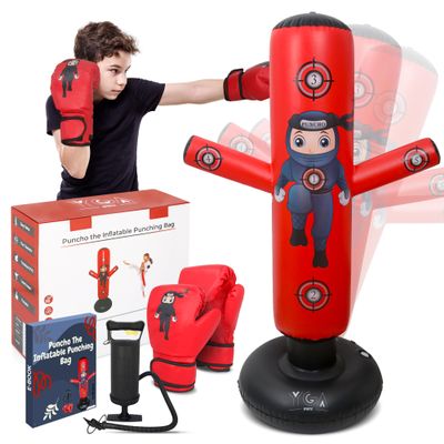PUNCHO Punching Bag for Kids - 63" Kid Boxing Bag Set & Birthday Gift: Kids Punching Bags 3-8 with Gloves, Pump, PUNCHO eBook - Inflatable Punching Bag for Kid 8-12 with 5 Targets for Speed Boxing