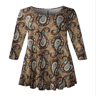 LARACE Plus Size Tops 3/4 Sleeve Shirts for Womens Tunic Floral Loose Blouse Swing Basic Casual Clothes(M A-Khaki29)