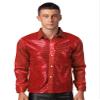 Vxuxlje Men's Shiny Sequin Disco Party Button Dance Shirts Stage Performance Costume Dress Shirts Red Medium view 1