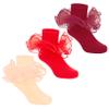 Durio Girls Ruffle Socks Toddler Girl Socks With Big Double Lace Ruffle Colorful Frilly Dress Socks for Toddler Girls Kids Orange&Red&Wine Red 8-10 Years 3 Pairs view 1