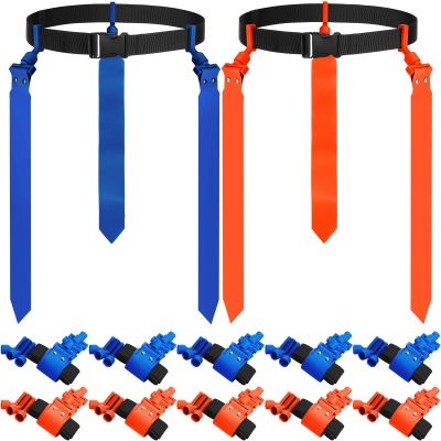 Hungdao 12 Pcs 10/12 Players Flag Football Belts and Flags Adjustable Football Belts for Kids Teens Adults Team Training Sport Event (Blue,Orange)