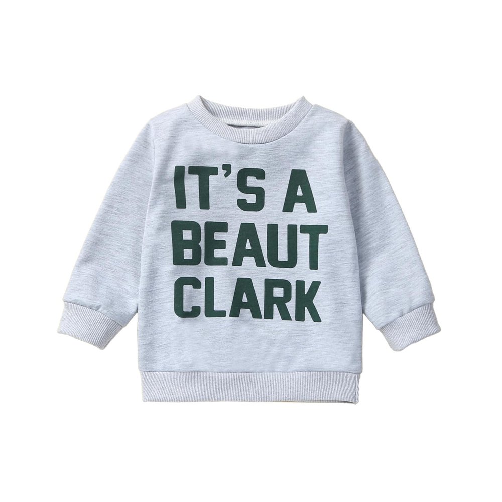 YINGISFITM Toddler Baby Girl Boy Christmas Outfit Crewneck Sweatshirt Long Sleeve Sweater Shirt Pullover Top Fall Clothes (Grey-It's a Beaut Clark,6-12 Months)