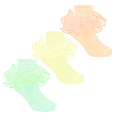 Durio Girls Ruffle Socks Toddler Baby Girl Socks With Big Double Lace Ruffle Colorful Frilly Dress Socks for Toddler Girls Kids Yellow&Orange&Green 2-4T 3 Pairs