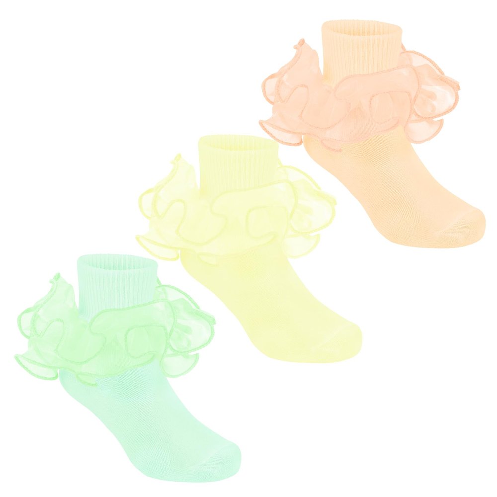 Durio Girls Ruffle Socks Toddler Baby Girl Socks With Big Double Lace Ruffle Colorful Frilly Dress Socks for Toddler Girls Kids Yellow&Orange&Green 2-4T 3 Pairs