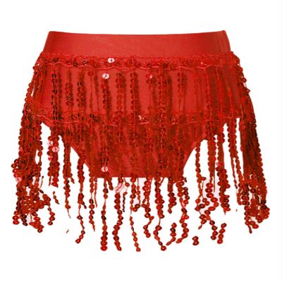 JEATHA Girls Sequin Latin Jazz Dance Costume Sleeveless Halter Neck Crop Top with Tassels Fringed Skirt Bottom Red Bottom 16 Years
