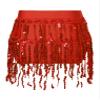 JEATHA Girls Sequin Latin Jazz Dance Costume Sleeveless Halter Neck Crop Top with Tassels Fringed Skirt Bottom Red Bottom 16 Years view 2