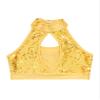 JEATHA Girls Sequin Latin Jazz Dance Costume Sleeveless Halter Neck Crop Top with Tassels Fringed Skirt Bottom Yellow Top 12 Years view 3