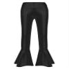 Jhaoyu Kids Girls Shiny Metallic Flared Bell Bottoms Jazz Dance Pants Ruffle Latin Hip Hop Performance Trousers Black 16 Years view 2