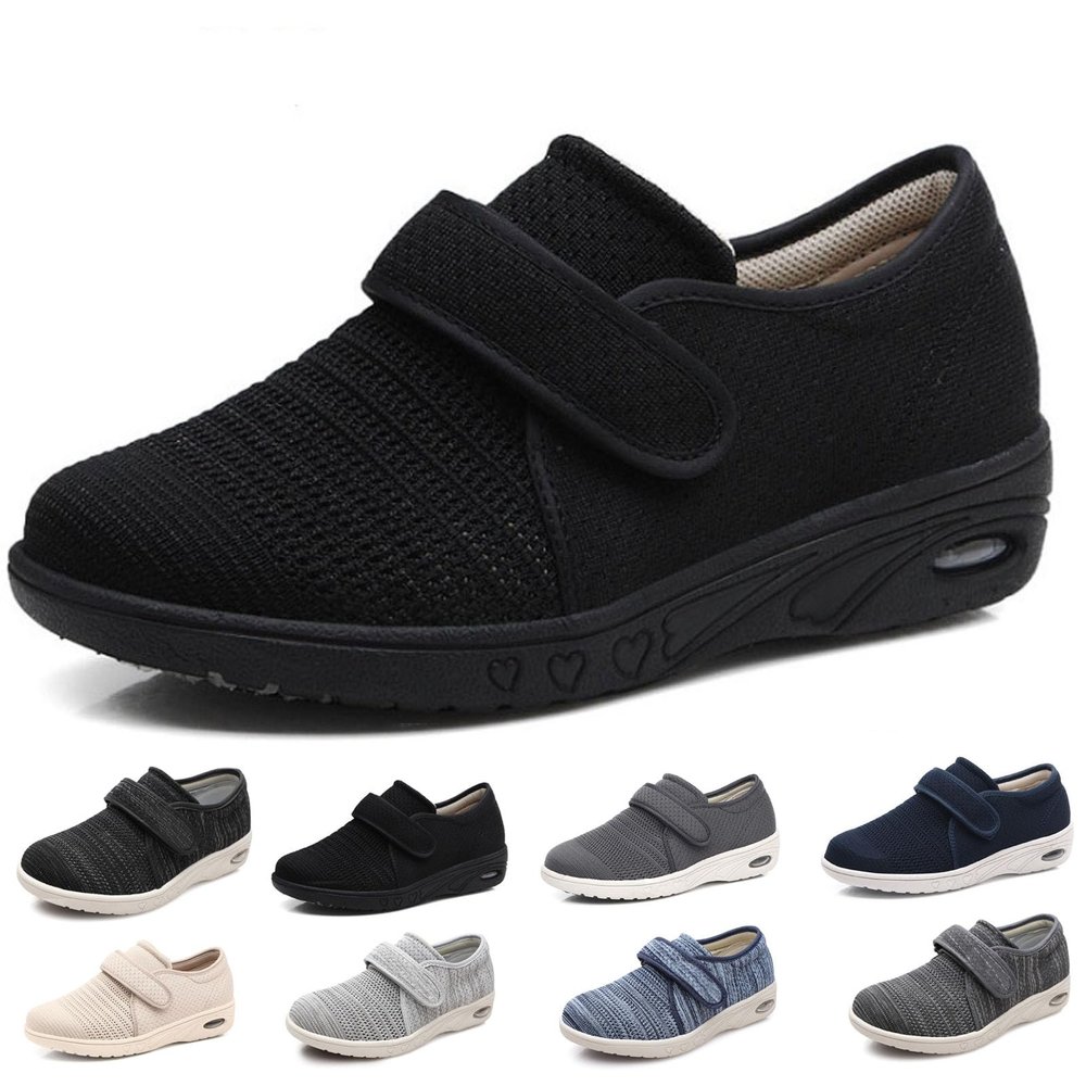 bumuam Lightweight Walking Sneakers,Extra Wide Widths Walking Edema Sneakers Adjustable Strap Easy On/Off with 3 Pairs Insoles Replacement Men 4/Women 5