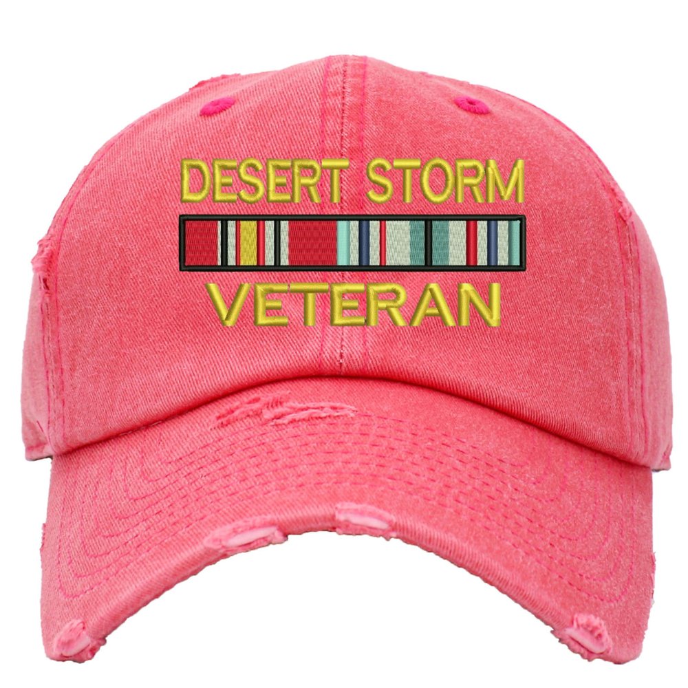 ALLNTRENDS Dad Hat Desert Storm Veteran Embroidered Cotton Military Distressed Cap (Heather Pink)
