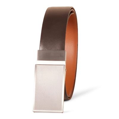 Amazon Essentials Men's Leather Reversible Plaque Dress Belt, Brown/Tan, 36